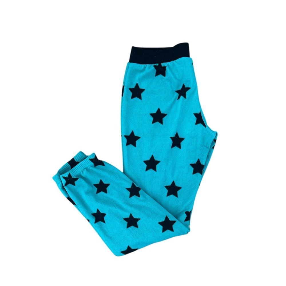 SO Teal Star Print Fleece Pajama Pants Medium Cozy Lounge Sleepwear Y2K Vintage - Picture 3 of 4